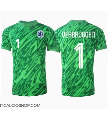 Olanda Bart Verbruggen #1 Portiere Prima Maglia Europei 2024 Manica Corta